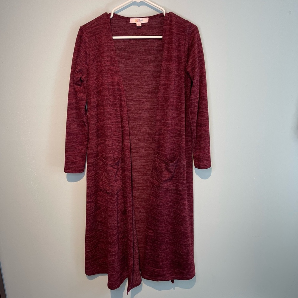 Lularoe Cardigan Long Duster Color Burgundy. Womens Size Small EUC